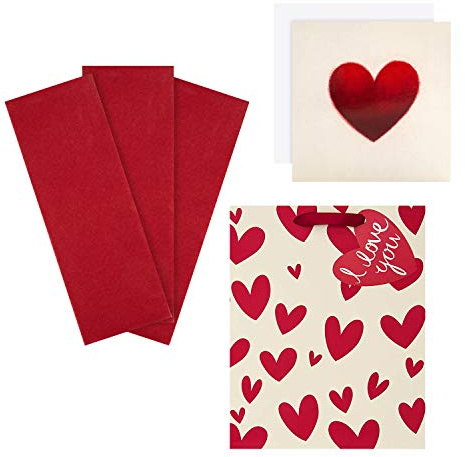 Hallmark Karten-, Taschen- und Taschentuch-Set – Herz-Design mit mittlerer Tasche