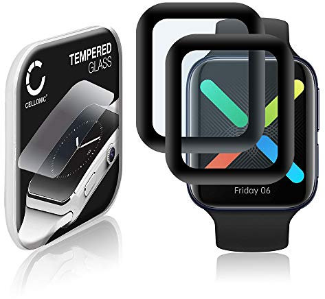 CELLONIC 2x 9H Display Schutzglas für Oppo Watch - 41mm Smartwatch, 3D Full Cover Full Glue Screen Protector Glass, Fitness Tracker Displayschutz Glas schwarz Schutzfolie