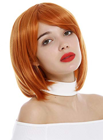 WIG ME UP-1215-T2735 Parrucca Donna Bob Bob lungo Corta Sfilacciata Riga Arancione