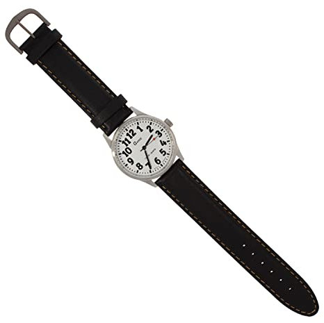 SELVA Uhren Manufaktur Ruhla Spezialuhr, Quarz, extra große Ziffern, Edelstahlgehäuse, Mineralglas, Lederarmband, 3 bar