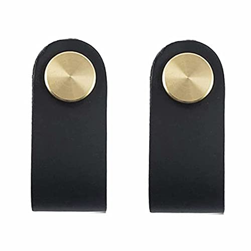 FBSHOP(TM) 2 stücke Modernen Stil Ledergriff Möbel Hardware Schubladengriff Türgriffe Tür Schrank Kleiderschrank Knöpfe Küche Kupfer Leder Griff Pull Möbelknopf (Einloch,Schwarz)