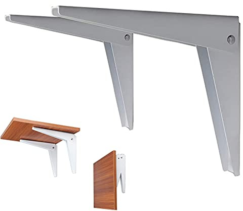 LIGUOYI Équerre pour Étagere Pliants en Métal, Support D'étagère Murale Blanche, Pack De 2, pour Gain De Place, Décoratives Murales, Pliable, pour Tablette Pliante Murale