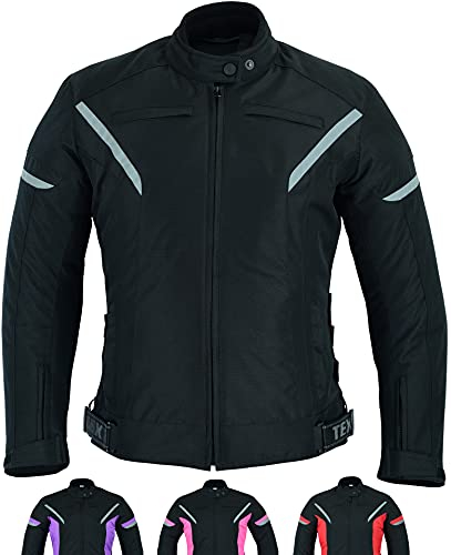 Damen motorradjacke mit protektoren für Sommer oder Winter - Textil wasserdicht motorroller motorrad bikerin mantel mit schutz rüstung (EN 1621-1) - Schwarz - L