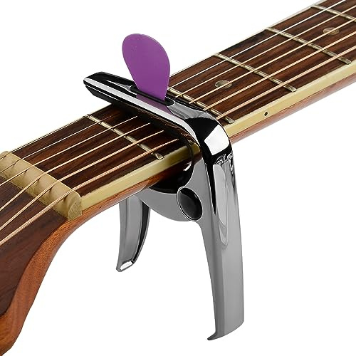 Geekria 3IN1 Guitar Capo, Zinc Alloy Metal Capo for Acoustic and Electric Guitars, Ukulele, Mandolin, Classical Guitar Accessories (Gun Color)