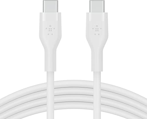 Belkin BoostCharge Flex silicone USB C charger cable, USB-IF certified USB type C to USB type C charging cable for iPhone 16, 15, Galaxy S24, S23, iPad, MacBook, Note, Pixel and more - 1m, white