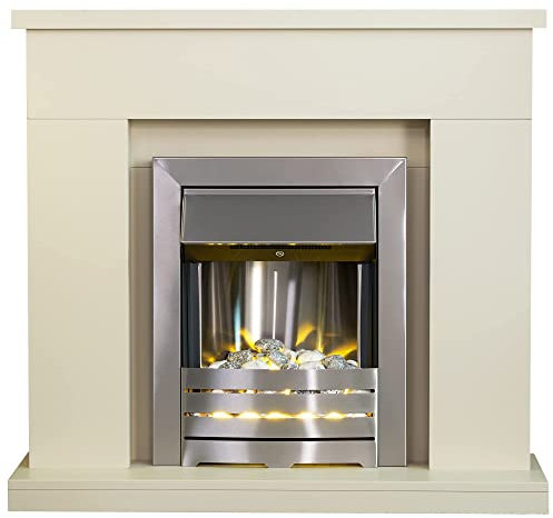 Adam Lomond Fireplace in Stone Effect with Helios Electric Fire in Brushed Steel, 39 Inch