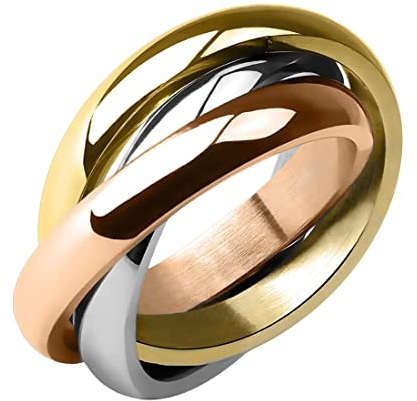 Taffstyle Damen Ring Damenring Verlobungsring Wickelring 3 in 1 Edelstahl Silber Gold Bronze Rosegold Rose geschwungen Drei Reihig verschlungen Größe 61 (19.4)