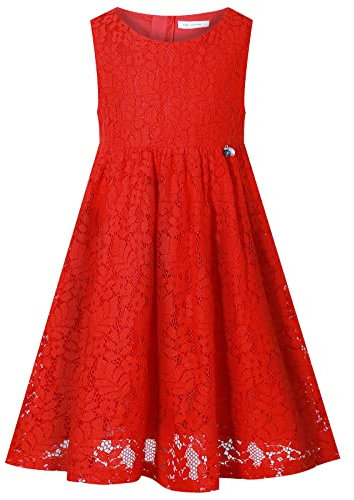 BONNY BILLY Vestiti Bambina Cerimonia Eleganti Principessa Pizzo Abiti Estivi Senza Maniche 8-9 Anni Rosso