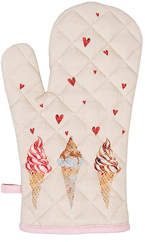 Clayre & Eef Ofenhandschuh 18*30 cm Beige Rosa Baumwolle Eis Kochhandschuhe