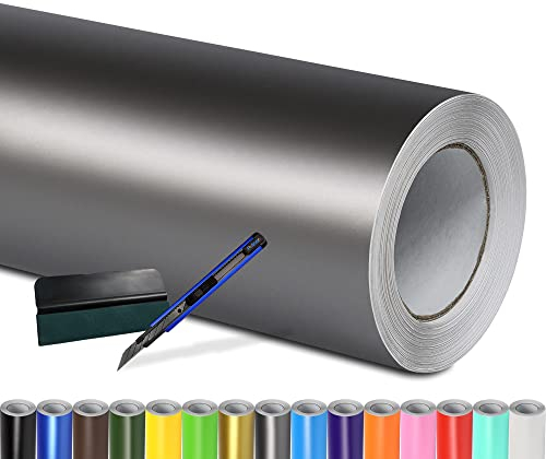 Folindo® Autofolie Grau Matt (9€/m²) | 5 x 1,52 m | + Rakel & Cutter | Selbstklebende Luftkanal Folie zur Auto Folierung | Blasenfrei