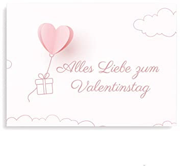 Friendly Fox Valentinstag Karte, 1x Valentinstagskarte mit Umschlag, DIN A6 Grußkarte zum Valentinstag, Ballon