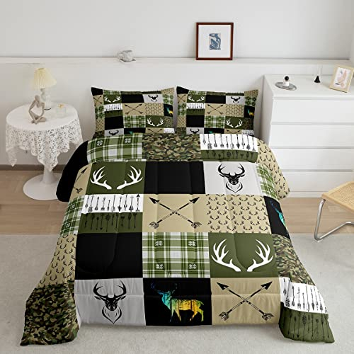 Buffalo Plaid Tröster-Set, Rentier, Dschungeltiere, Bettwäsche-Set, Jäger, ethnische Tribal-Pfeil-Bettwäsche, Armeegrün, Camouflage, Doppeldecke, geometrischer Patchwork-Stil, Schlafzimmer-Dekor