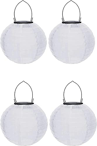 Youning Lampions Außen Wetterfest Solar LED Laterne Wasserdicht Hängende Solar Lampion für Außen 30cm Solarlaterne Outdoor Deko Nylon Papier Laterne Runde Gartenlampions Außenlaternen (4PCS/Weiß)