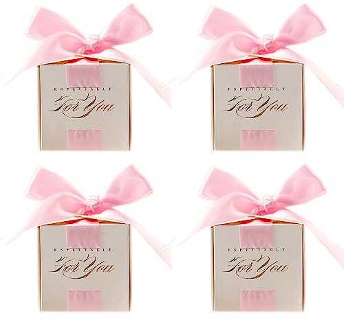 Klein Hochzeit Geschenkbox 30 Stück Gastgeschenke Babyparty Süßigkeiten Kasten Gastgeschenke Schachtel Kartons Bonboniere Kasten mit Farbband für Geburtstag Hochzeit Taufe Geburt Party (Rosa)