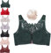 Floral Bra, Floral Comfort Rose Bra Front Closure Lace Comfy No Wire Bras, Comfortable Push up Bra (Dark Green,38/85D)