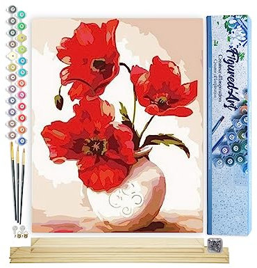 Figured'Art Peinture par Numéro Adulte Jolis Coquelicots - Activité Manuelle Kit de Loisir Créatif DIY Numéro d'Art Complet - 40x50cm avec châssis en bois à monter