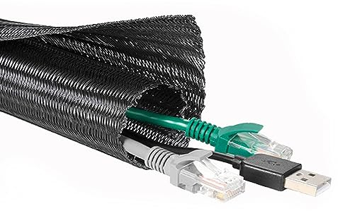 Organizador Cubre Cables, Manguito de Cable Flexible, Protector de Gestión de Cables, Funda Recoge Cables Auto-Cierre, Expandible Trenzada Tubería para TV PC Casa Office Cine, Negro (3M, 19mm)