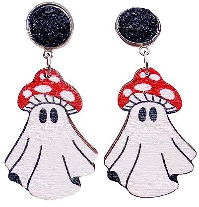 Stachel Ohrringe Lustige Lippenholzohrringe mit Halloween-Vibe. Halloween-Ohrringe für Mädchen, Frauen und Männer Bommel Ohrringe Schwarz (White, One Size)