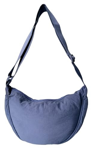 GoPaw Damen Halbmond Crossbody Schultertasche, Hobo Halfmoon Bag, Nylon Crossbody Bag Damen Halbmond Schultertasche mit verstellbarer Schultergurt, Einfarbige(Blau)