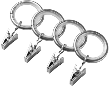 RENA Gardinenringe mit Klammern Vorhangringe-Set mit Clips für Gardinenstange 19 mm Vorhang-Clips Gardinen-Klammern aus Metall Chrom Matt 10 Stück