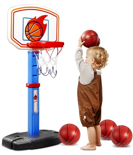 JOYIN Basketballkorb Kinder,Mini Basketballkorb Outdoor Indoor mit Ständer Höhenverstellbarer 75-105 cm Basketballkorb Korb Indoor für Zimmer Spielzeug Jungen Mädchen 3 4 5 6 7 8 Jahre