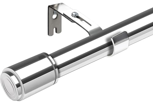 GDEVKHN Curtain Rod Adjustable Fittings Curtain Rod Set for Eyelet Curtains Curtain Poles for Bedroom, Dining Room, Living Room or Kitchen (90-175CM Ø25mm) Silber
