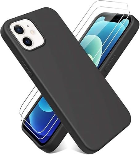 HQ-CLOUD® Coque Silicone Noir Mat pour iPhone 13 (6.1) + 2 Verre trempé Film Protection écran - Anti Rayures - Ultra Résistant Dureté 9H