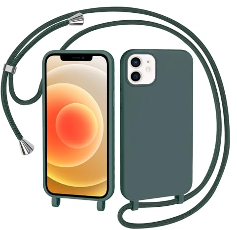 AOMYKE Handyhülle für iPhone 12 / iPhone 12 Pro Hülle mit Band, Handyband iPhone 12 / iPhone 12 Pro Hülle zum Umhängen Schutzhülle mit Kette Kordel Weich TPU Liquid Silikon Case, Grün