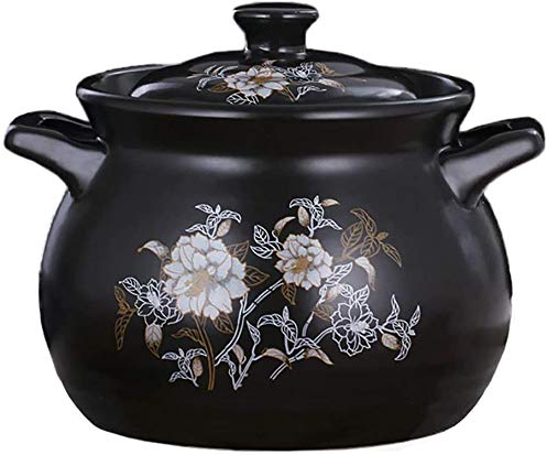 Cazuela Cazuela De Cerámica Cocción Lenta, Gres De Doble Mango Resistente Al Calor, Olla De Cocina Redonda, Olla De Barro Simmestockpot, Cazuela/Negro/6L (Blac