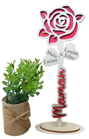 Rose en bois pour Maman Mamie Marraine personnalisé avec le(s) prénom(s) de l'enfant(s) cadeau fait main, cadeau fête des mères, fête des grands-mères, noël, anniversaire.