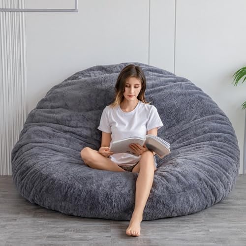 MAXYOYO Sitzsack-Bett – umwandelbar von Sitzsack-Sessel zu Bett – großes Sofa mit Plüschbezug und flauschiger Füllung für Erwachsene, Gäste (Anthrazit, 150 x 150 cm)