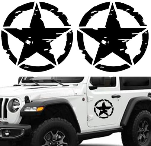 Longivia® 2 Unidades Pegatinas 4x4 Estrella Militar - Varios Tamaños 10cm, 15cm, 20cm, 25cm - Accesorios Todoterreno Vehiculo Historico Off Road (Negro, 25cm x 25cm)