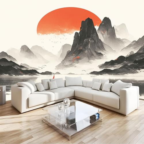 Fototapete Tuschmalereilandschaft Vlies Modern 3D Wandbild, Schadstofffrei Uv-Beständige Wanddekoration Für Wohnzimmer, Schlafzimmer, Büro - Feuchtigkeitsresistent B250 X H175 Cm