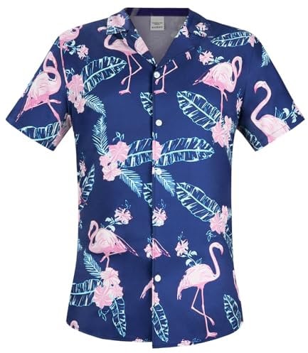 Aomig Hawaiian Shirt for Men, Mens Funky Beach Flower Leaves Print Shirt, Summer Casual Aloha Shirts, Regular Fit Button Down Short Sleeve Daily Tropical Beach Holiday Shirts L