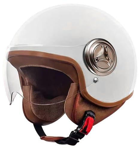 Casques de moto de demi-visage, casque de mope à amortisseur 3/4 avec rembourrage, casque de moto rétro à la protection solaires avec lunettes pour hommes et femmes casques ouverts