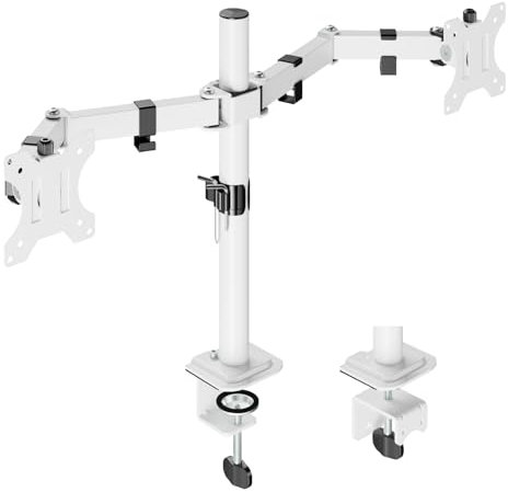 UPGRAVITY Soporte de monitor doble, soporte de monitor dual para dos pantallas de computadora planas/curvadas de 17 a 32 pulgadas, brazos de monitor dobles totalmente ajustables que soportan hasta