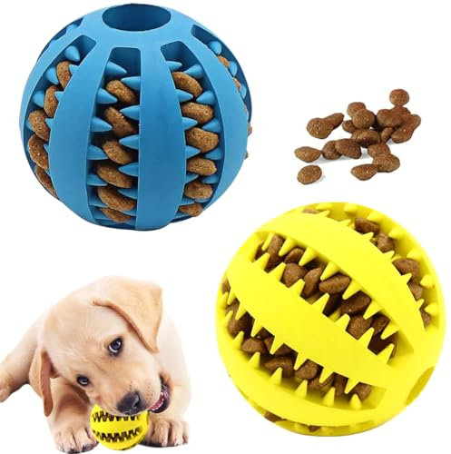 2Pcs Pets Dog Treat Toy Ball, Rubber Pet Food Balls, Pets Tooth Cleaning Toy Balls, Interactive Pet Toys, Dog Treat Ball Dispenser, Safe Rubber Feeder, Suitable for Puppy Challenging Activity