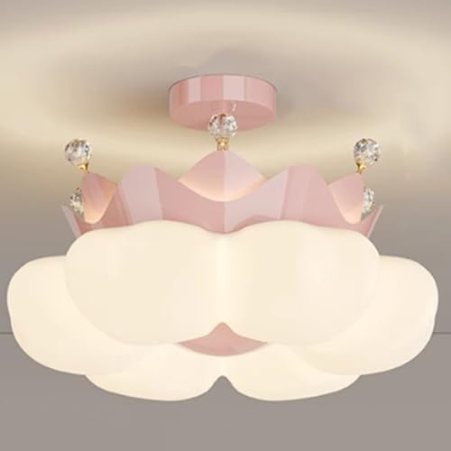 Trutipon LED Deckenleuchte Krone Dimmbar mit Fernbedienung 3000k-6000k Kinder Deckenlampe Wolken Deckenleuchte fürMädchen Junge Kinderzimmer 30cm*50cm (12in*20in) 66W(Pink)