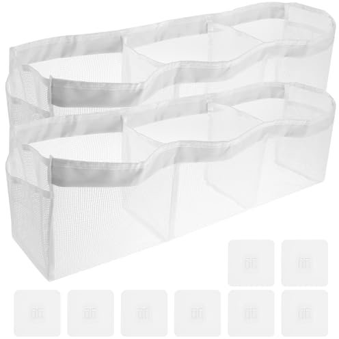 Bolsa de almacenamiento para juguetes de bañera con 4 ganchos, nailon, 4 bolsas de malla, red de juguetes para bañera, segura y suave, organizador de juguetes de baño, red de baño para juguetes (2