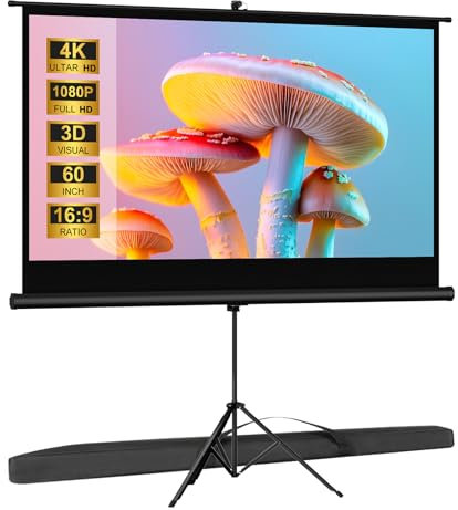 SCREENMAX Outdoor Projector Screen with Stand Tripod, Indoor Pull Up Portable Projector Screen, 60 INCH 16:9 Adjustable Projection Screen with Carry Bag for Home Theater Backyard Party Movie Nights