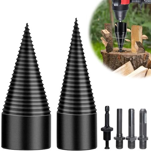 Idota Holzspalter Schraube Kegel Set 42mm + 32mm Holzspalter Bohrer mit 4 Bohrgriffe Bohrkegel Holzspalter Kegelspalter Holz Spalten Wood Splitter für Bohrmaschine