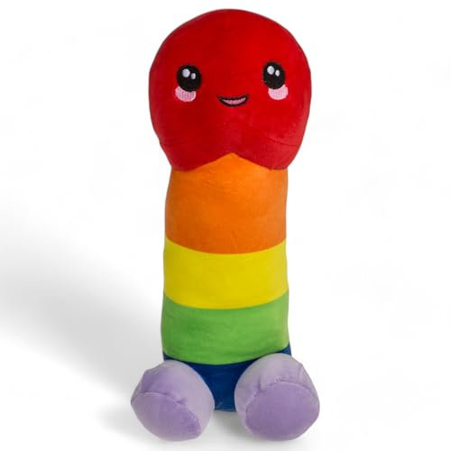 MIJOMA Plüsch-Penis 30 cm – Kuschelpuppe in Hautfarbe oder Regenbogen – Lustiger Scherzartikel – Weiches Stofftier aus 100% Polyester – Perfektes Mitbringsel für Spaß & Unterhaltung (Regenbogen)