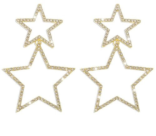 Stern Ohrringe, Star Earrings Doppelschicht Sterne Ohringe Glänzend Stern Ohrringe Gold Mit Strasssteinen für Mädchen Damen Partys Zubehör, Alltag, Weihnachten
