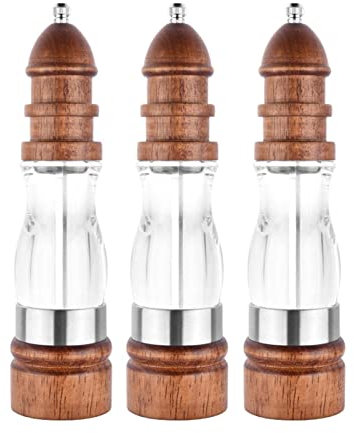 PLMNBQWE Pfeffermühle, Salzmühle, Salz- und Pfeffermühlen-Set aus Holz – einstellbare Grobheit, Keramikmühle, manuelle Salz- und Pfefferstreuer, nachfüllbare Pfeffermühle, Gewürzmühle (3er-Pack)