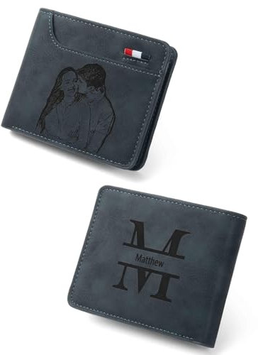 RolaOnly Personalisiert Leder Geldbörse für Herren mit Namen Foto Namen Gravur in Grau Braun Wallet Geschenke für Ehemann/Freund/Bruder/Vater (# 3)