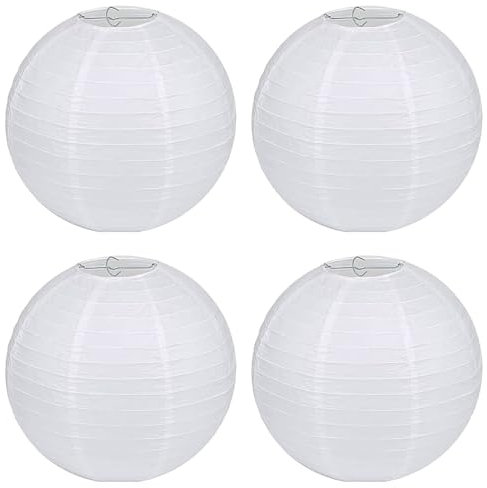4 Stücke Weiß Laternen Papier, Papierlaterne Laterne Deko Feier Classic Bamboo Style Gerippter Lampions Papierlampen rund Lampenschirm for Hochtzeit Party Geburtstag Garten Dekoration