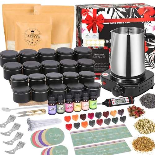 SAEUYVB Kit de fabricación de velas con cera de soja, incluye olla para derretir cera, kit de iniciación para adultos