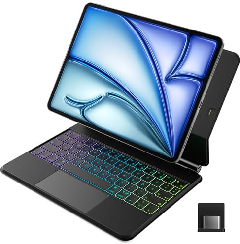 Inateck NEO Magic Tastatur Hülle für iPad Air 11 Zoll M3/M2 (2025/2024),Air 5/4, iPad Pro 11''(4/3/2/1), Magic Keyboard mit Smart Connector, 3-Zonen Beleuchtung, QWERTZ, KB19117