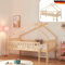 DELUKE® Kinderbett 90x200 SIUN - mit Matratze, Lattenrost, Rausfallschutz | Haus-Optik, Kiefernholz | Einzelbett aus Holz Hausbett Kinderzimmer Montessori Bett, Braun