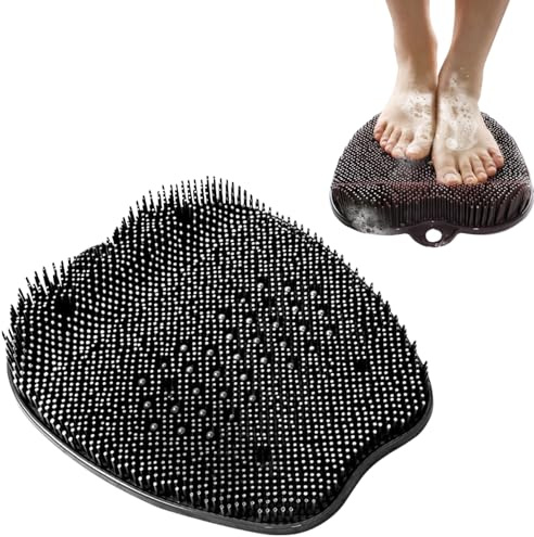 JUNEYEHX Scrubber for Shower, Cleaner Massager Mat with Non-Slip Suction Cups, Shower & Bath Scrubber Mat for Care, Exfoliation, Spa, Circulation & Reduces Pain (Black)